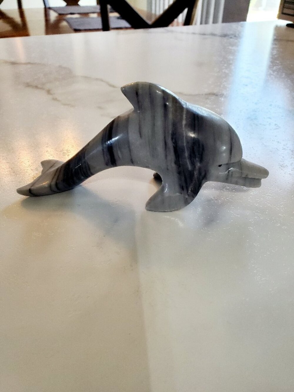Dolphin Figurine Gray Marbled Stone